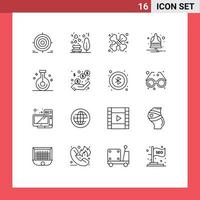 Group of 16 Modern Outlines Set for beaker notify picnic notification traumatology Editable Vector Design Elements