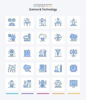 ciencia creativa y tecnología 25 paquete de iconos azules como microbiología. química. experimento científico. aprendizaje automático. aprendizaje profundo vector