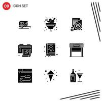 Modern Set of 9 Solid Glyphs and symbols such as book new cream process surveillance Editable Vector Design Elements