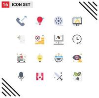 Modern Set of 16 Flat Colors Pictograph of call cinema phone hot baloon movie Editable Pack of Creative Vector Design Elements