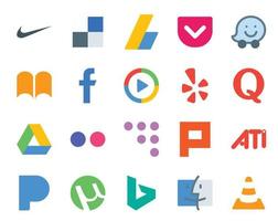 20 Social Media Icon Pack Including ati coderwall windows media player flickr question vector