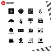 Mobile Interface Solid Glyph Set of 16 Pictograms of sync cloud document tool attract Editable Vector Design Elements