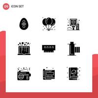 Group of 9 Modern Solid Glyphs Set for computers media city laptop route Editable Vector Design Elements