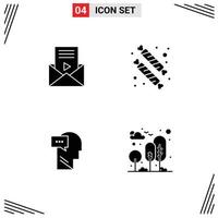 Set of 4 Modern UI Icons Symbols Signs for mail dialog video player dessert head Editable Vector Design Elements