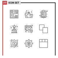 Set of 9 Commercial Outlines pack for security email board trophy achievement Editable Vector Design Elements