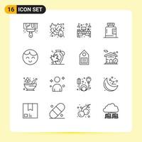 User Interface Pack of 16 Basic Outlines of boy health office form disease Editable Vector Design Elements