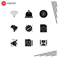 Set of 9 Modern UI Icons Symbols Signs for shopping label multimedia badge map Editable Vector Design Elements