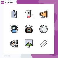 Set of 9 Vector Filledline Flat Colors on Grid for person computer laboratory click motivation Editable Vector Design Elements