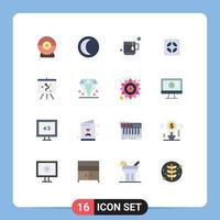 grupo universal de símbolos de iconos de 16 colores planos modernos de cámara té luna clima paquete editable mecánico de elementos creativos de diseño de vectores