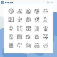 Modern Set of 25 Lines Pictograph of pc computer network bar cloud Editable Vector Design Elements