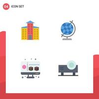 Pack of 4 creative Flat Icons of building multimedia education cube projector Editable Vector Design Elements