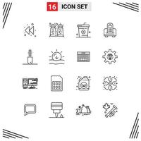 Pack of 16 Modern Outlines Signs and Symbols for Web Print Media such as fashion accessories drinks hardware mobile Editable Vector Design Elements