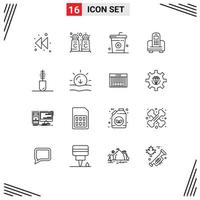 Pack of 16 Modern Outlines Signs and Symbols for Web Print Media such as fashion accessories drinks hardware mobile Editable Vector Design Elements