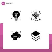 Pack of 4 creative Solid Glyphs of bulb arrow back to school cny technology Editable Vector Design Elements