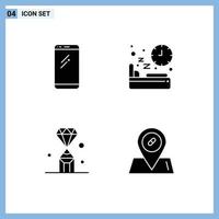 Modern Set of 4 Solid Glyphs and symbols such as phone time android diet diamond Editable Vector Design Elements