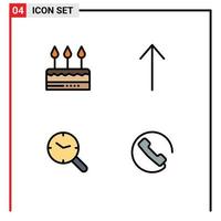 Mobile Interface Filledline Flat Color Set of 4 Pictograms of cake watch holiday up answer Editable Vector Design Elements