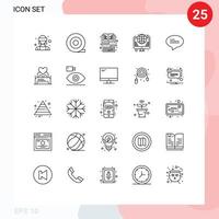 User Interface Pack of 25 Basic Lines of bed conversation keyboard chat web Editable Vector Design Elements