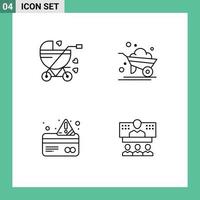 4 Thematic Vector Filledline Flat Colors and Editable Symbols of baby carriage card pram farming payment Editable Vector Design Elements