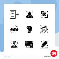 Modern Set of 9 Solid Glyphs and symbols such as thoughts time difference water color Editable Vector Design Elements