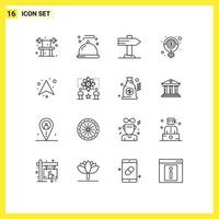 Set of 16 Vector Outlines on Grid for arrows solution direction money light Editable Vector Design Elements