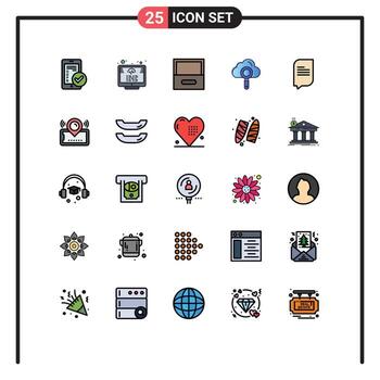 conjunto de pictogramas de 25 colores planos de línea llena simple de mensajes archivo de chat encontrar elementos de diseño de vector editables de computación