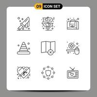 paquete de iconos vectoriales de stock de 9 signos y símbolos de línea para la construcción de herramientas de gestión clara de mapas elementos de diseño vectorial editables vector