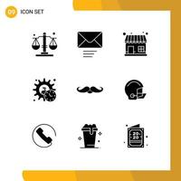 Modern Set of 9 Solid Glyphs and symbols such as movember moustache shop time manager Editable Vector Design Elements