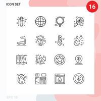 User Interface Pack of 16 Basic Outlines of treadmill running necklace machine search Editable Vector Design Elements
