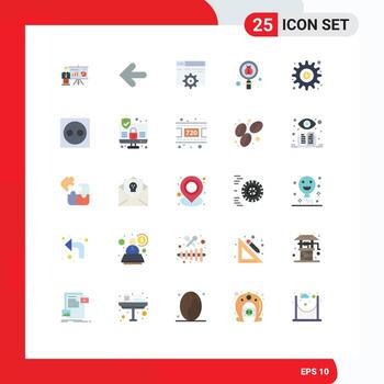 Group of 25 Flat Colors Signs and Symbols for gear virus web search bug Editable Vector Design Elements