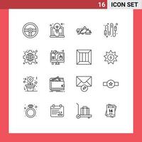 16 User Interface Outline Pack of modern Signs and Symbols of electric computer hill cable tree Editable Vector Design Elements