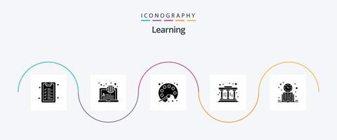 Learning Glyph 5 Icon Pack Including schedule. clock. pallet. book. pillars vector