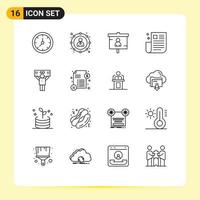 Modern Set of 16 Outlines Pictograph of ui newspaper business news seo Editable Vector Design Elements