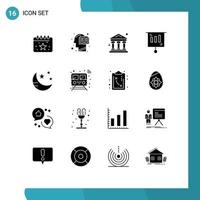 16 Thematic Vector Solid Glyphs and Editable Symbols of night sale mind money business Editable Vector Design Elements