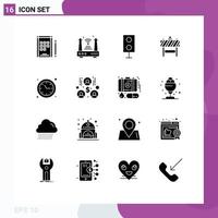 Modern Set of 16 Solid Glyphs Pictograph of clock traffic devices board technology Editable Vector Design Elements