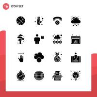 Set of 16 Modern UI Icons Symbols Signs for sign direction call beach weather Editable Vector Design Elements