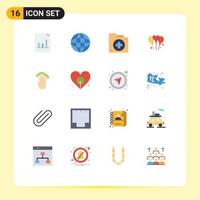 Modern Set of 16 Flat Colors and symbols such as analytics document world education folder Editable Pack of Creative Vector Design Elements