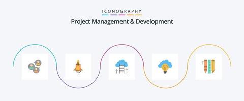 Project Management And Development Flat 5 Icon Pack Including focus. light. promote. idea. success vector