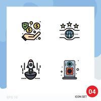 User Interface Pack of 4 Basic Filledline Flat Colors of dollar rocket cash championship startup Editable Vector Design Elements