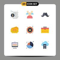 Mobile Interface Flat Color Set of 9 Pictograms of star badge hipster station train Editable Vector Design Elements