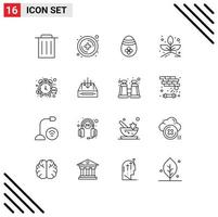 16 Universal Outlines Set for Web and Mobile Applications watch stop easter egg money sprout Editable Vector Design Elements