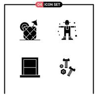 Mobile Interface Solid Glyph Set of 4 Pictograms of pineapple bedroom drink rural home Editable Vector Design Elements