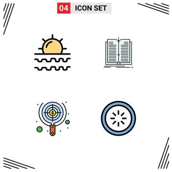 Group of 4 Modern Filledline Flat Colors Set for beach search travel file target Editable Vector Design Elements