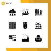 Universal Icon Symbols Group of 9 Modern Solid Glyphs of instrument accordion lab shelves reading Editable Vector Design Elements