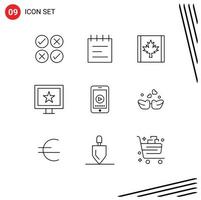 Modern Set of 9 Outlines and symbols such as birds play flag cell tv Editable Vector Design Elements