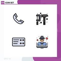 Universal Icon Symbols Group of 4 Modern Filledline Flat Colors of call ticket telephone engineer hacker Editable Vector Design Elements