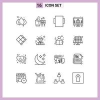 paquete de 16 signos y símbolos de contornos modernos para medios de impresión web, como elementos de diseño de vectores editables de pantalla de decoración giratoria colgante islam