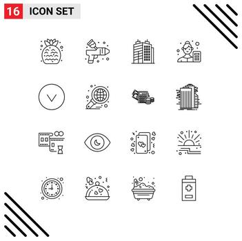 Group of 16 Outlines Signs and Symbols for circle data scientist building business analyst accountant Editable Vector Design Elements