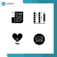 Universal Icon Symbols Group of 4 Modern Solid Glyphs of advertising tips heart tips kebab like Editable Vector Design Elements