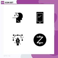 Mobile Interface Solid Glyph Set of 4 Pictograms of autism creative human mobile drawing Editable Vector Design Elements