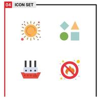 Set of 4 Commercial Flat Icons pack for summer steamboat heat shapes vessel Editable Vector Design Elements